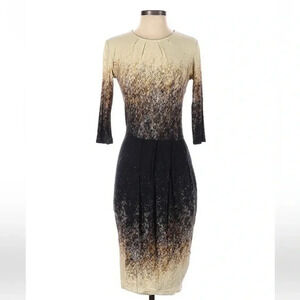 Leota | Black Gold Cream Ombre Long Sleeve Sheath Cocktail Dress Size XS